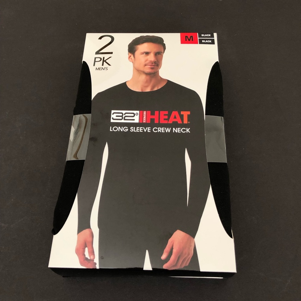 32 Degrees Heat Men Long Sleeve Crew Neck Thermal Base Layer Black 2-Pack Size M